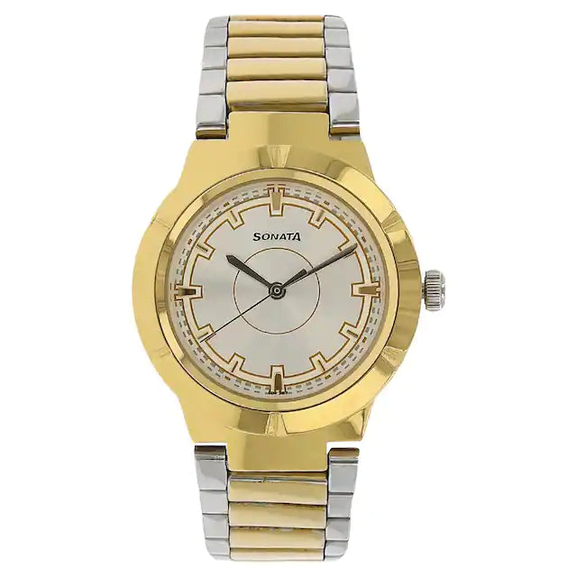 Sonata White Dial Two Toned Stainless Steel Strap Watch