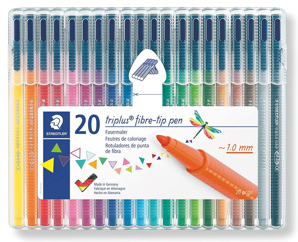 Detec™ Staedtler Triplus Colour 323 SB20 Fibre Tip Pen Desktop Box, 20 Shades
