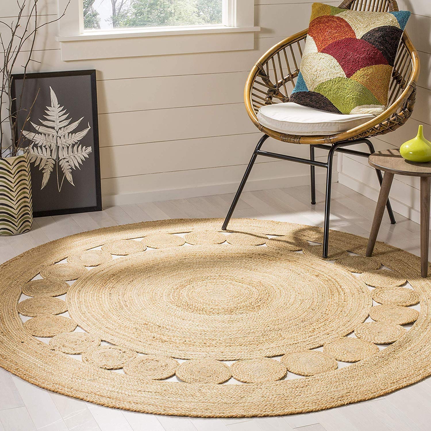 Detec™ Jute Braided Floor Rug Boho Carpet Rug - beige color