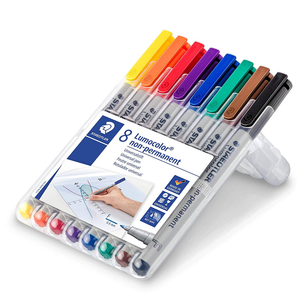 Detec™ Staedtler Lumocolor 316WP8 Fine 0.6 MM Line Non-Permanent Pen - Assorted Colours (Pack Of 8)