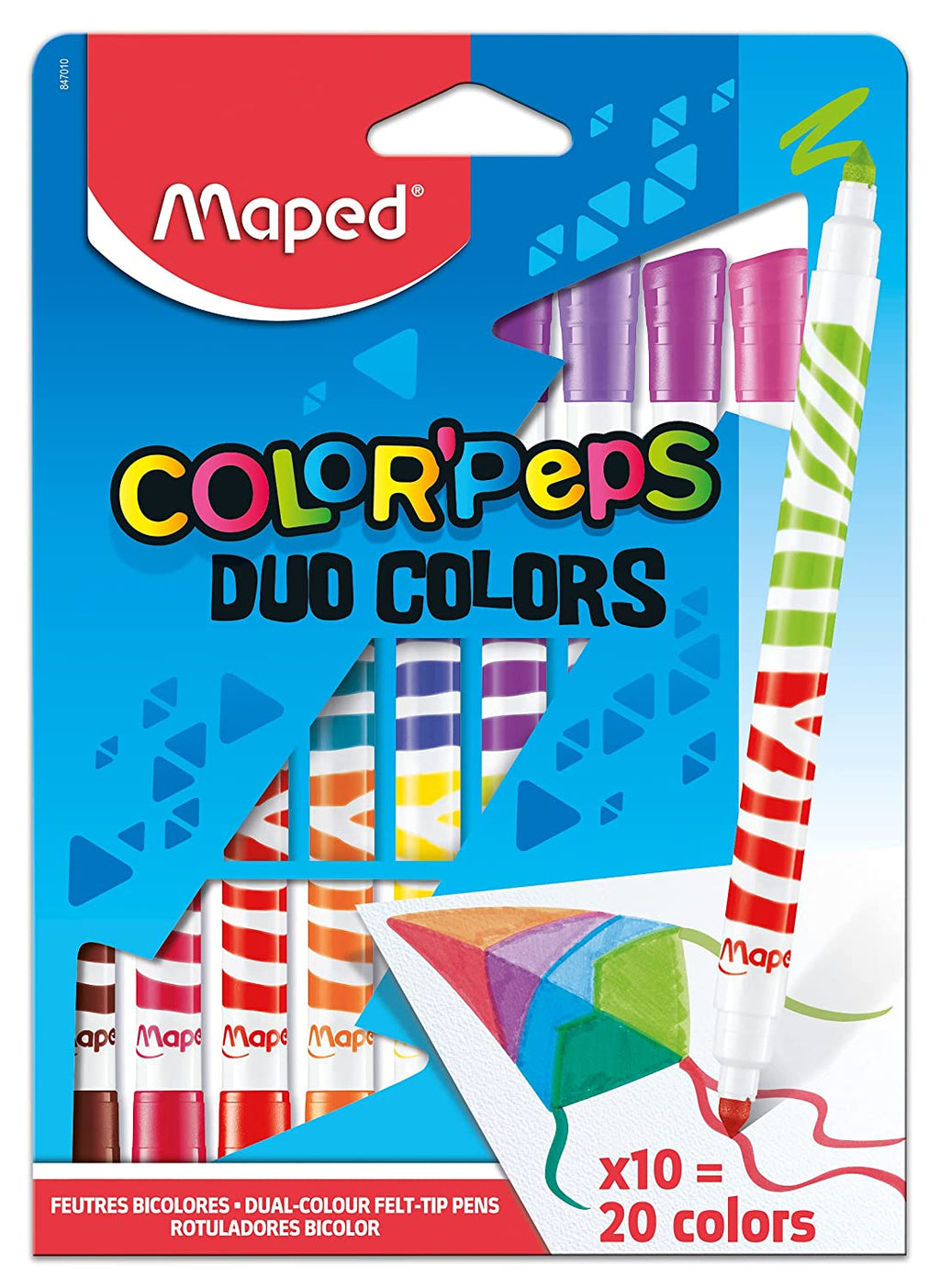 Detec™ Maped Duo Color Peps Washable Felt Tip Marker Set of 10 (Multicolor) Pack of 20