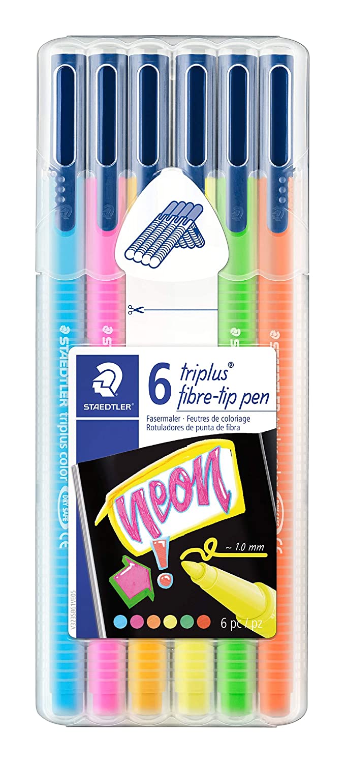 डिटेक™ स्टैडलर ट्रिप्लस कलर पेन मिश्रित नियॉन रंग 6 पेन सेट