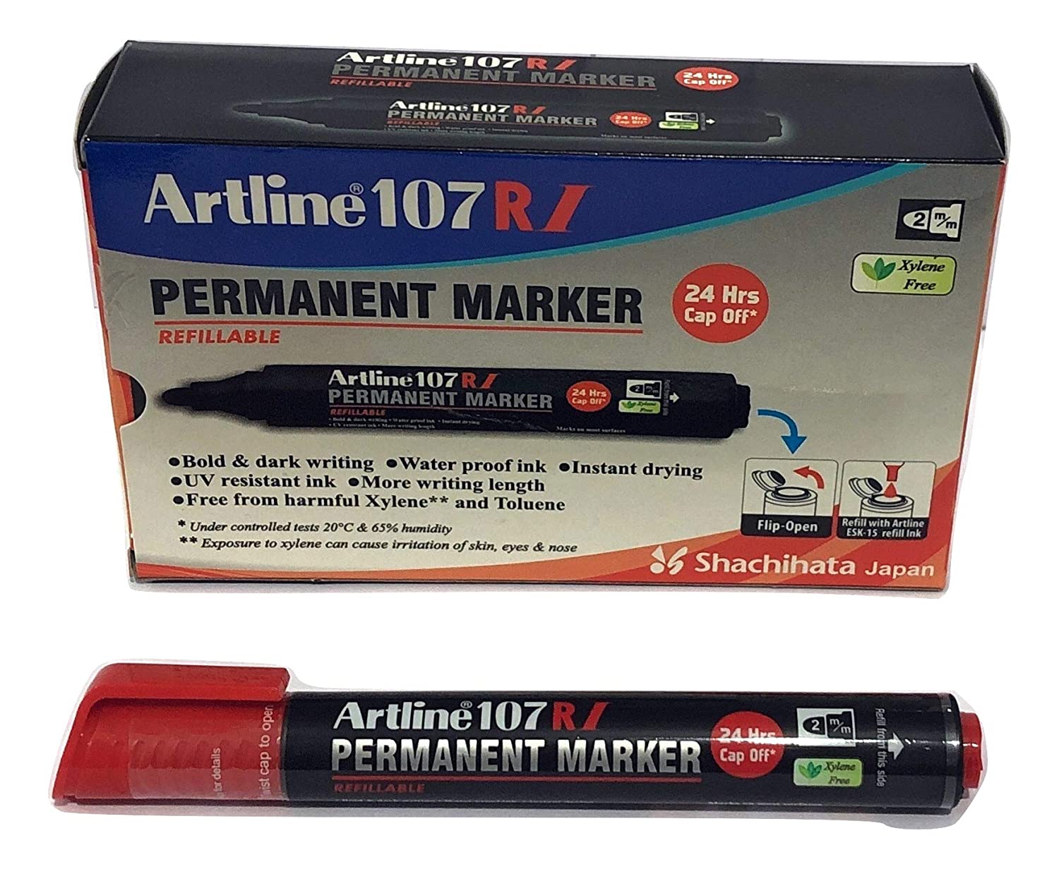 Detec™ Artline PERMANENT MARKER EK 107 RI RED- PK 10 (Set of 20, Red)