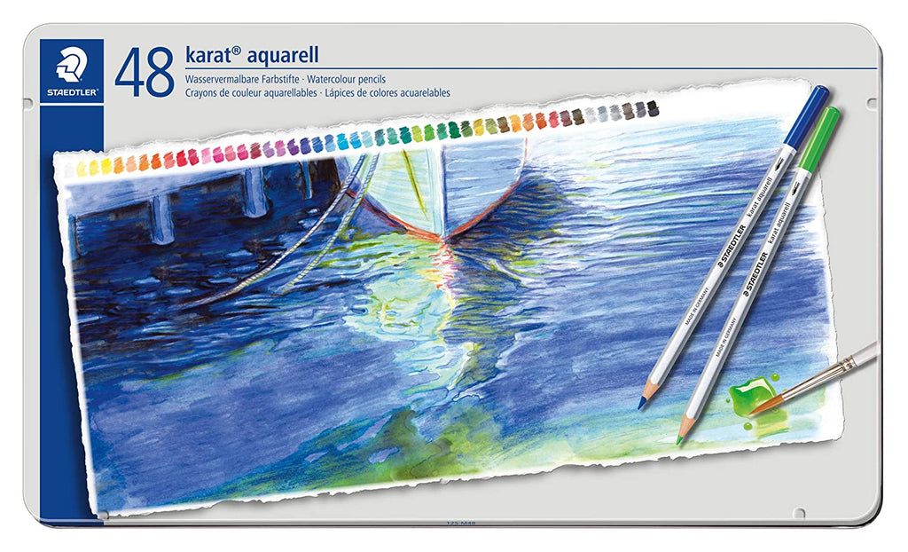 Detec™ Staedtler करात Aquarell 125 प्रोफेशनल वॉटरकलर पेंसिल - मेटल बॉक्स में मिश्रित रंग (48 का सेट)