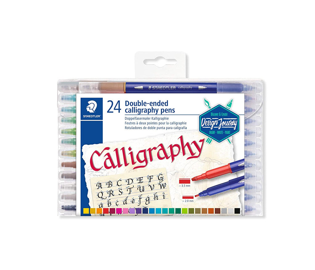 Detec™ Staedtler Fibre tip calligraphy pen set 2 tips 24 clrs wallet pack 3005 TB24