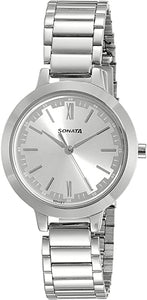 Sonata Silver Dial Stainless Steel Strap For Women NP8141SM02