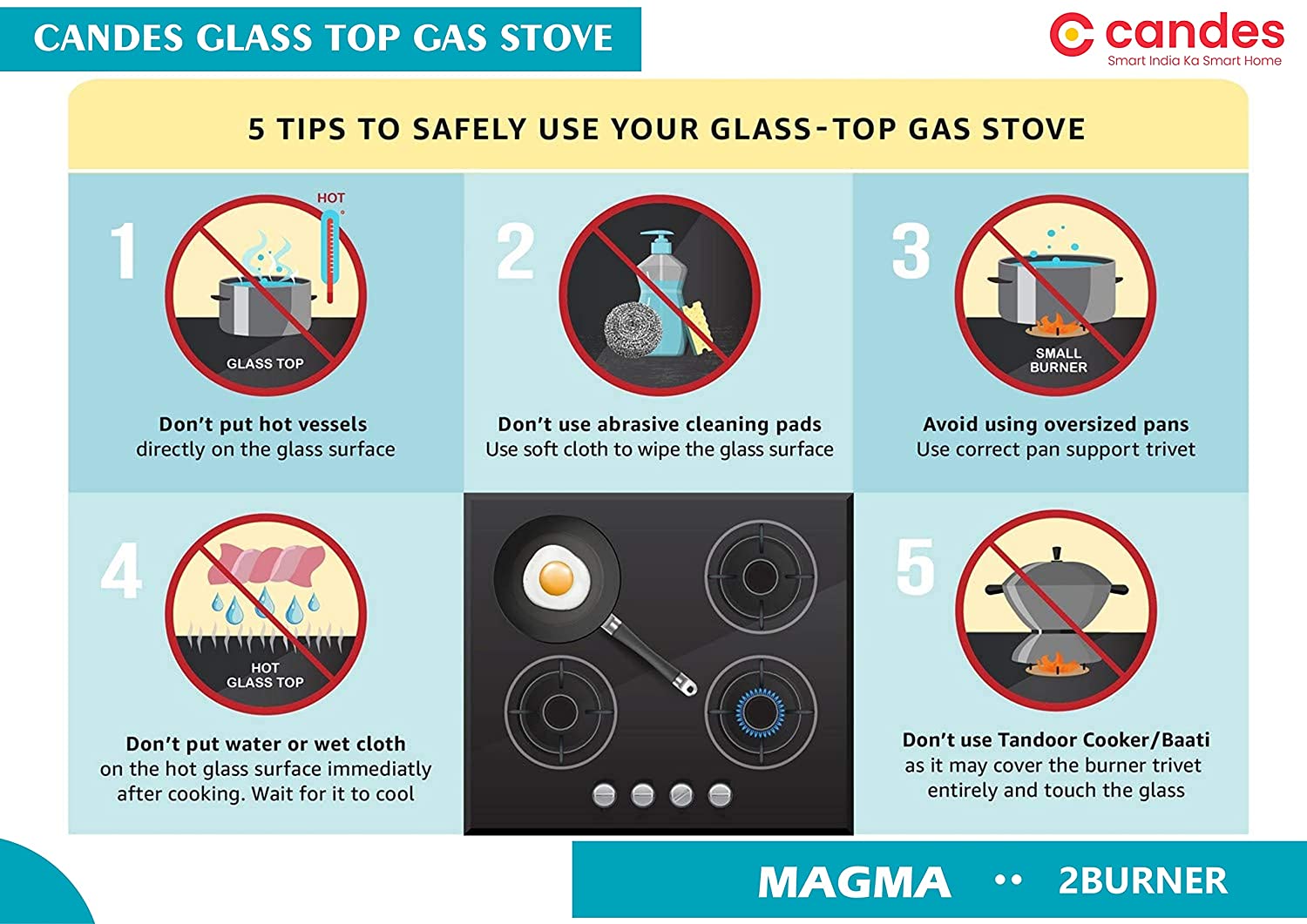 मैग्मा ग्लास टॉप 2 बर्नर गैस स्टोव, मैनुअल इग्निशन, काला