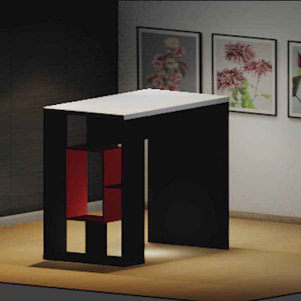 Detec™ Writing Table with Open Book Shelf - White & Black Color