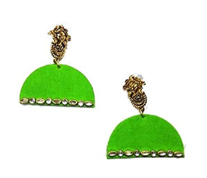 Detec Homzë Metal Ethnic Embellished Handmade Earrings Green