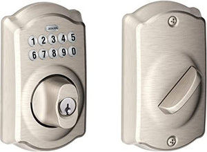 Schlage BE365 V CAM 619 Camelot Keypad Deadbolt, Electronic Keyless Entry Lock, Satin Nickel