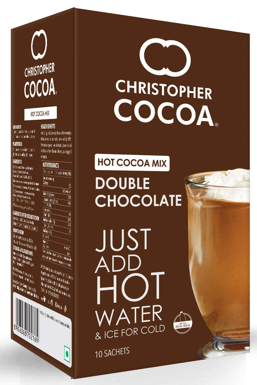 क्रिस्टोफर कोको डबल चॉकलेट हॉट कोको मिक्स, 10 पाउच बॉक्स