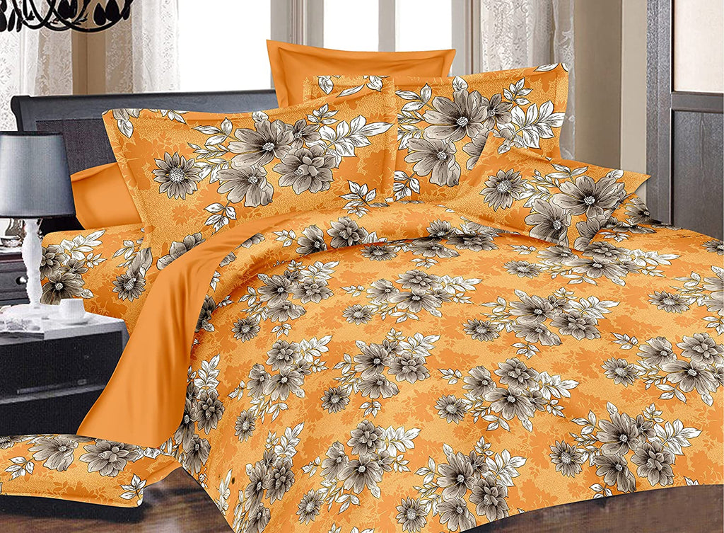 Sleeping Owls Satiny Printed 100% Soft Cotton 210 Tc Super King Bedsheet with 2Pc Pillow Cover-274 cm X 274 cm - S-108 (Pumpkin Orange)