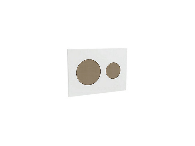कोहलर स्किम फेसप्लेट सफेद रंग में ब्रश किए गए कांस्य में एक्चुएशन बटन के साथ