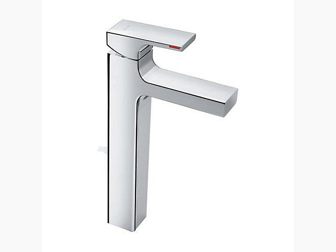 Kohler Strayt K-37329T-4-CP Single-control tall basin faucet with drain in polished chrome