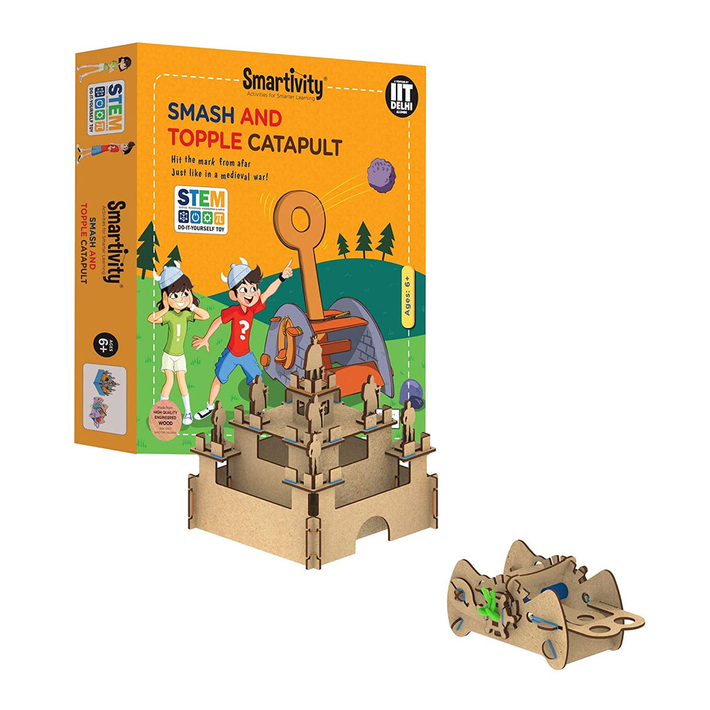 स्मार्टिटी स्मैश एंड टॉपल कैटापल्ट स्टेम एजुकेशनल DIY फन खिलौने, 6 से 14 साल के बच्चों के लिए एजुकेशनल और कंस्ट्रक्शन आधारित एक्टिविटी गेम, लड़कों और लड़कियों के लिए उपहार, भारत में निर्मित।