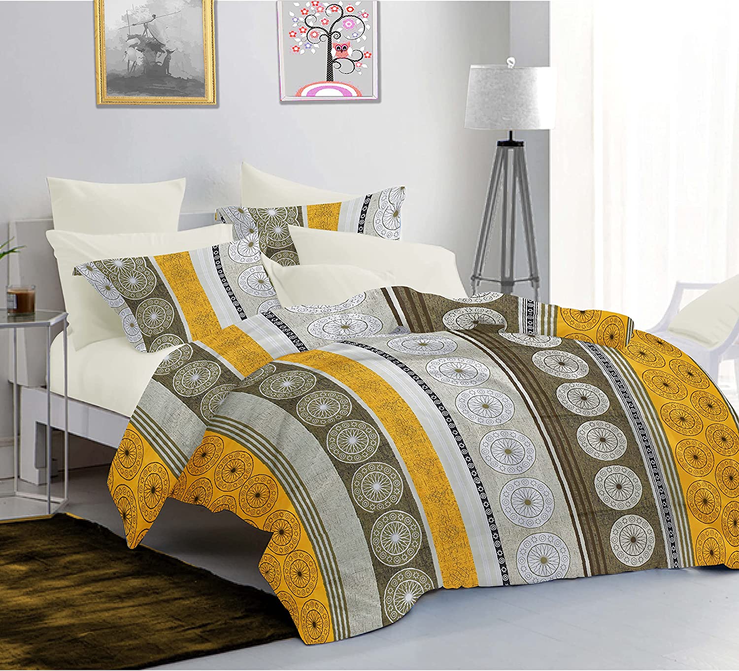 Sleeping Owls Allure 100% Soft Cotton 144 Tc Double Bedsheet with 2Pc Pillow Cover-228Cm X 254 cm