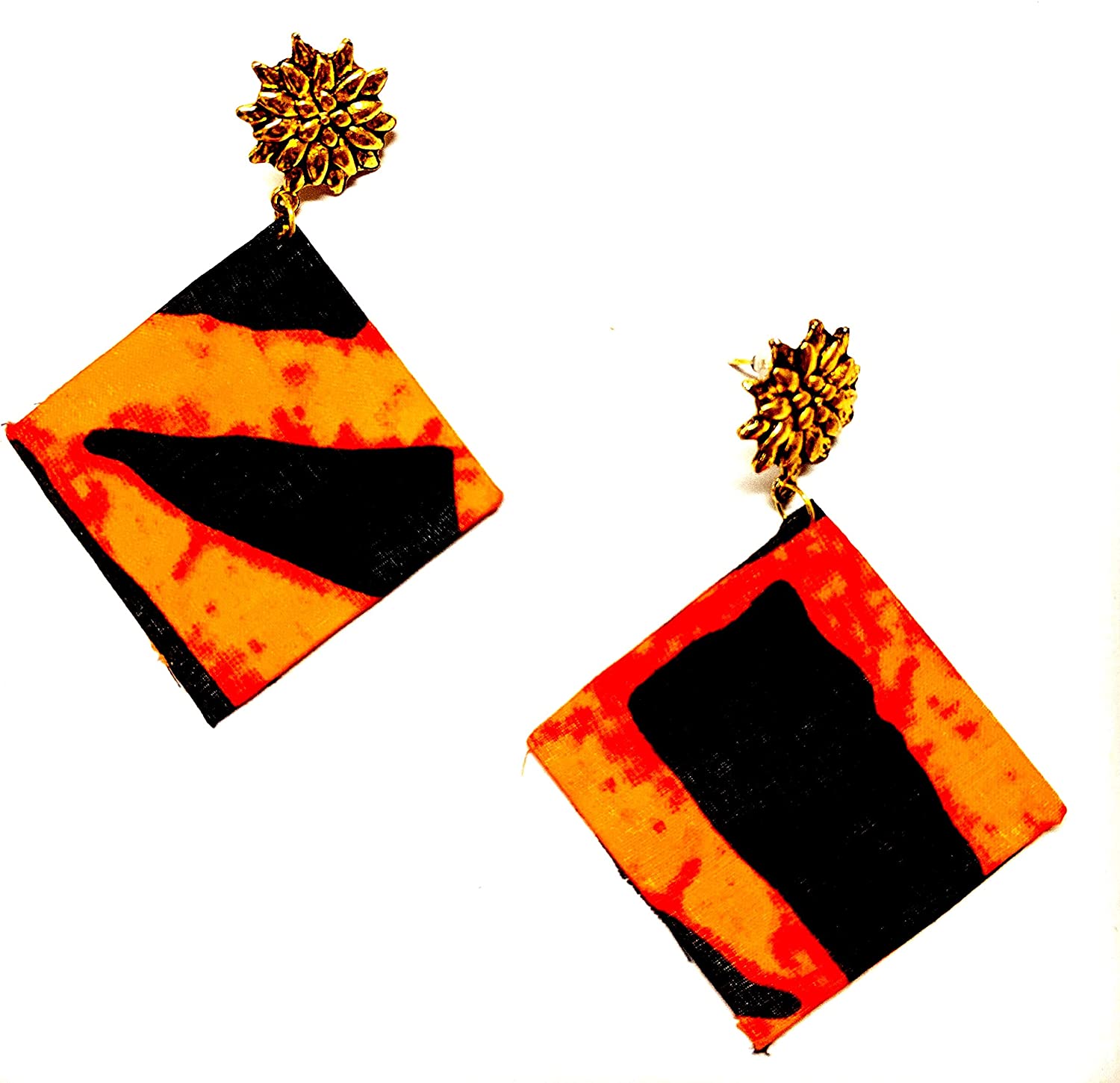 Detec Homzë Designer Printed Orange & Black Printed Earrings