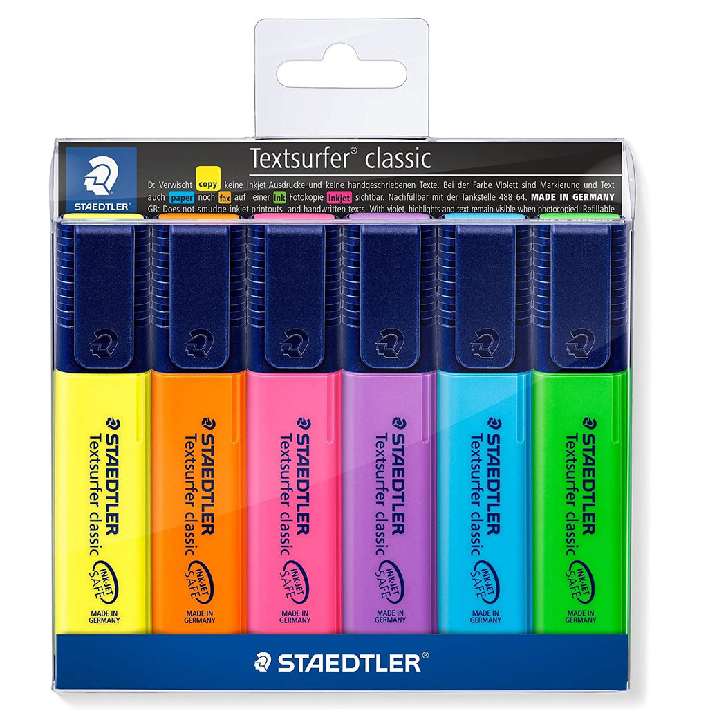Detec™ Staedtler Textsurfer Classic 364 WP6 हाइलाइटर पेन - मल्टीकलर बॉडी, मल्टीकलर इंक, 6 का पैक