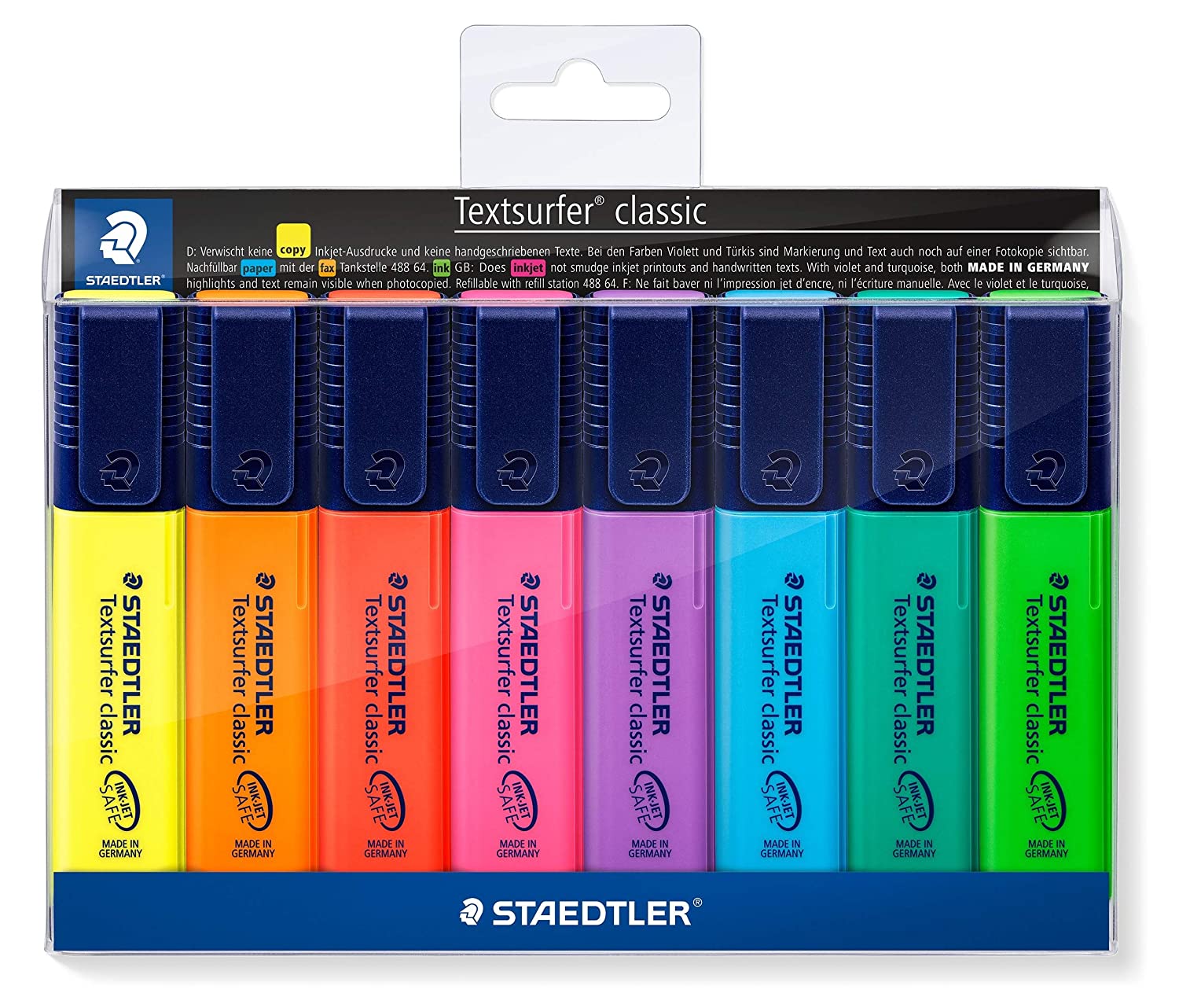 Detec™ Staedtler Textsurfer क्लासिक 364 WP8 हाइलाइटर पेन - 8 का पैक (बहुरंगा)