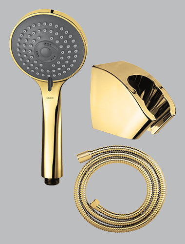 Queo 3 Jet Hand Shower With Hose Pipe & Hook (Gold)