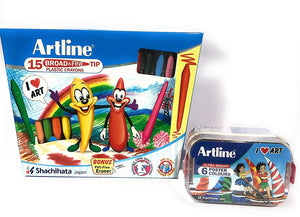 Detec™ Artline Broad and Fine Tip Plastic Crayons 15 Shades with Ultra Bright 12 Poster Colors