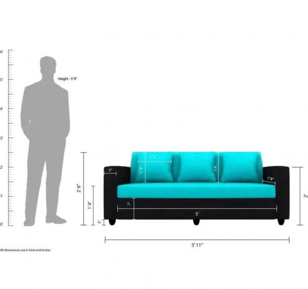 Detec™ Albania Fabric Aqua Blue and Black Sofa Set