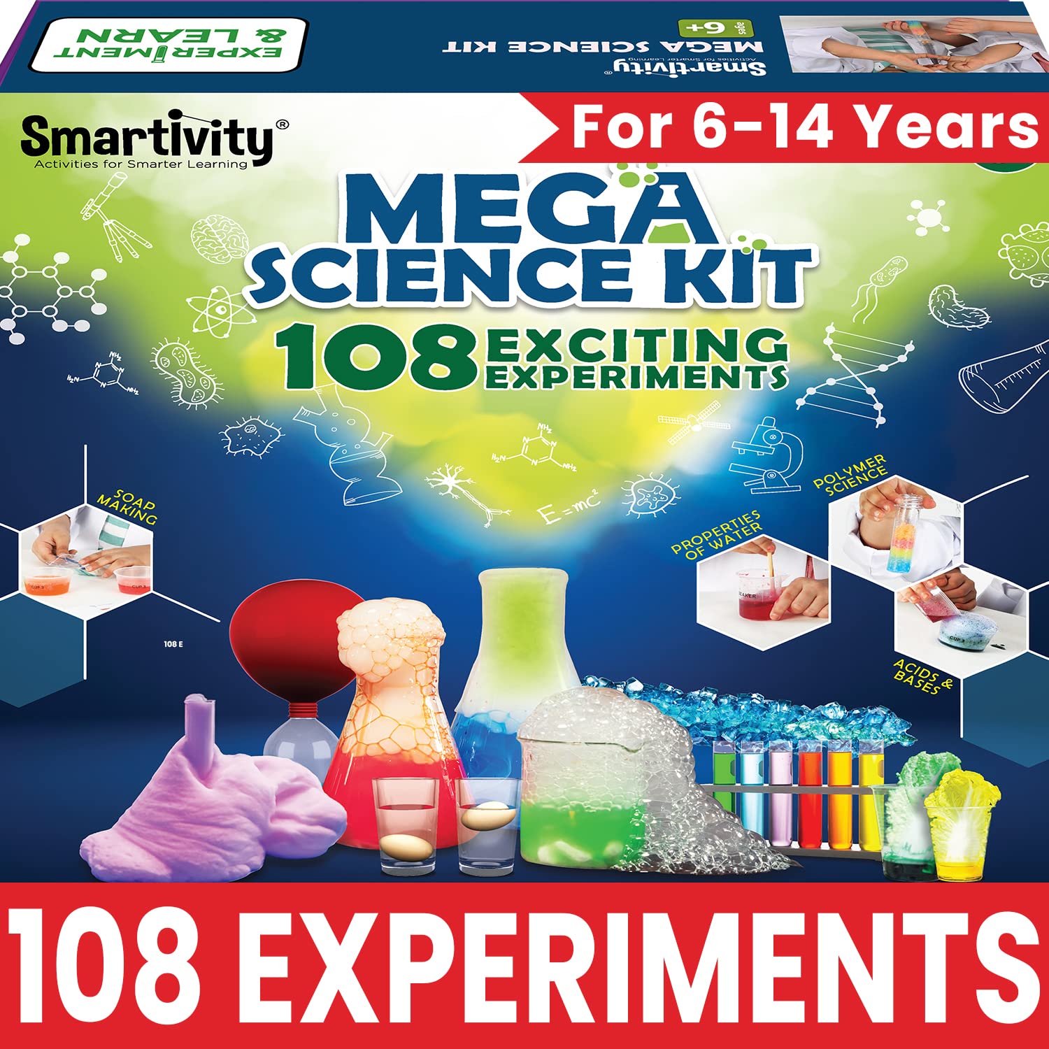 Smartivity Mega Science Kit | 108 Chemistry Experiment Kit for Boys & Girls Age 6-8-10-12 | Birthday Gift for Kids Age 6-14 | Kids Safe Science Kit | STEM Educational Fun Toys | Made in India Pack of 8