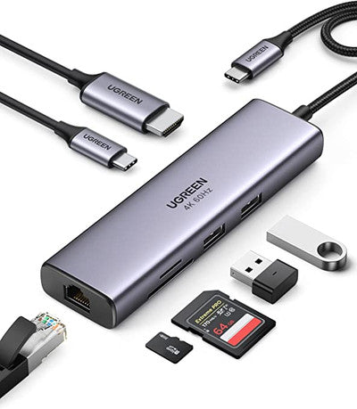 UGREEN USB C हब, 4K@60Hz HDMI, गीगाबिट ईथरनेट के साथ 7 इन 1 मल्टीपोर्ट एडाप्टर