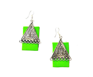 Detec Homzë Green Ethnic Silver Handmade Earrings