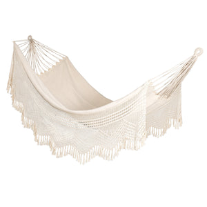 Hangit South American Natural Hammock with Decorative crochet, single person 180kg weight capacity (Natural, 150W X 396L cm)