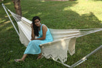 Load image into Gallery viewer, Hangit South American Natural Hammock with Decorative crochet, single person 180kg weight capacity (Natural, 150W X 396L cm)
