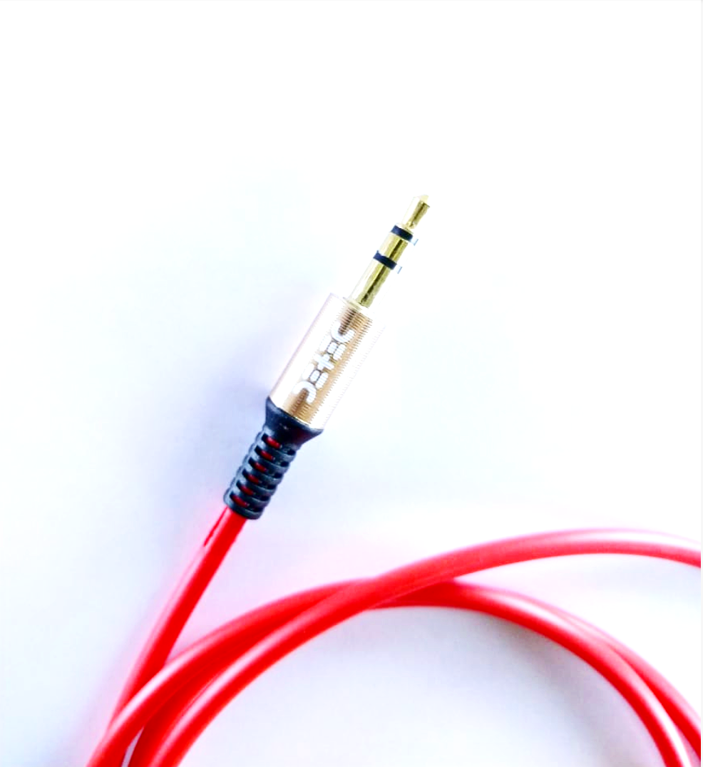 3.5 mm Aux Cable - Audio Cable - 1 Meter - Red - Gold Plated Connectors - Detech Devices Private Limited