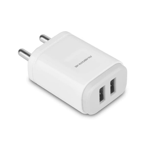 Ambrane AWC-29 Wall Charger with 12 Watt / 2.4A Fast Charging via Dual USB Ports (White)