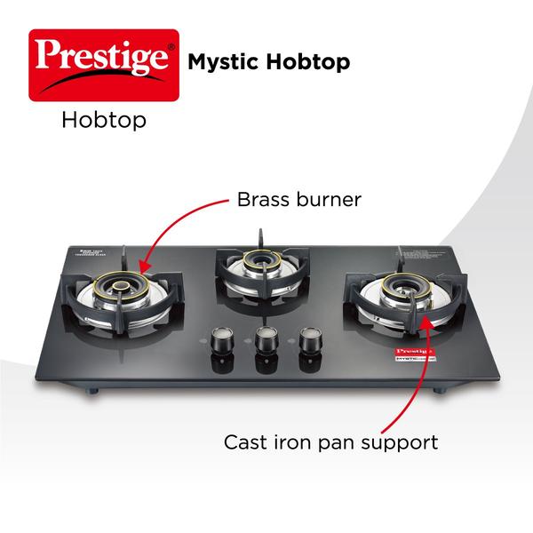 Prestige Mystic PHTM 03 Hobtop LP Gas Table With Glass Top, 3 Burners