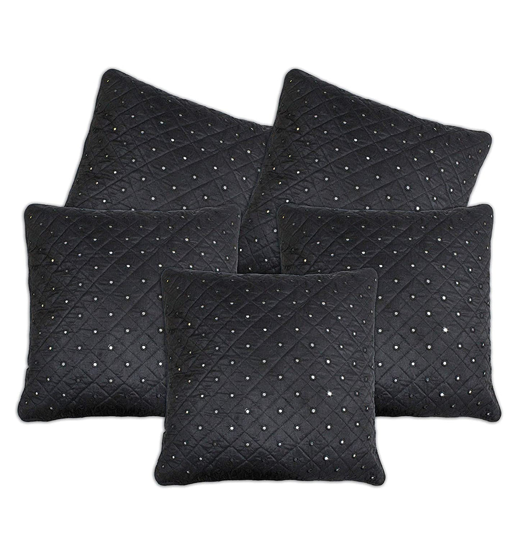 Desi Kapda Embroidered Cushions Cover (Pack of 5, 40 cm*40 cm, Black)
