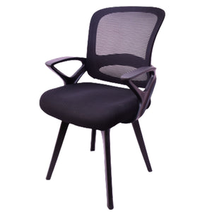 Smart Medium Back Visitor Chair net back Fabric Office Chair (Black)