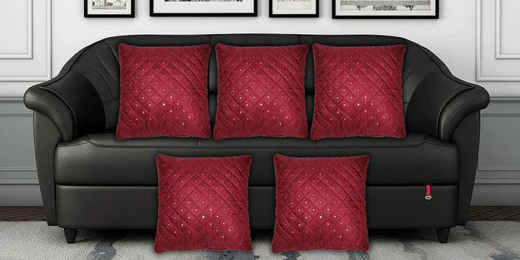 Desi Kapda Embroidered Cushions Cover (Pack of 5, 40 cm*40 cm, Maroon)