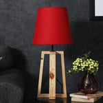 Load image into Gallery viewer, Blender Beige Wooden Table Lamp with Red Fabric Lampshade
