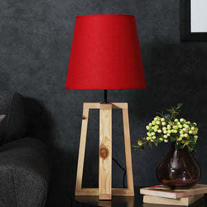 Blender Beige Wooden Table Lamp with Red Fabric Lampshade