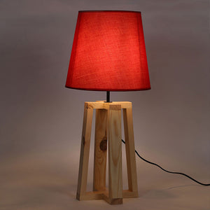Blender Beige Wooden Table Lamp with Red Fabric Lampshade