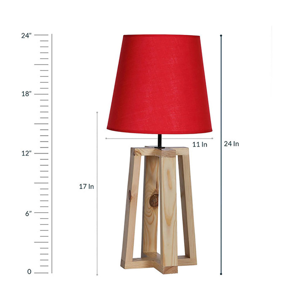 Blender Beige Wooden Table Lamp with Red Fabric Lampshade