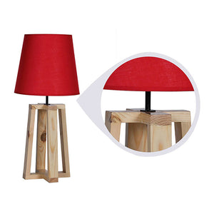 Blender Beige Wooden Table Lamp with Red Fabric Lampshade