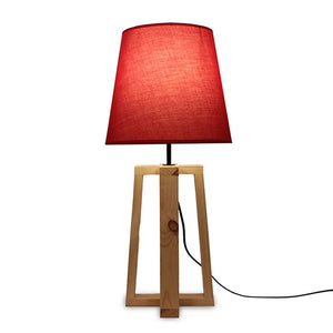 Blender Beige Wooden Table Lamp with Red Fabric Lampshade