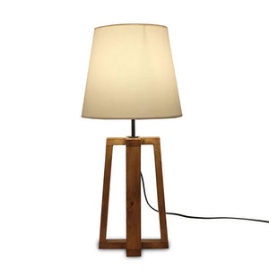 Blender Brown Wooden Table Lamp with White Fabric Lampshade