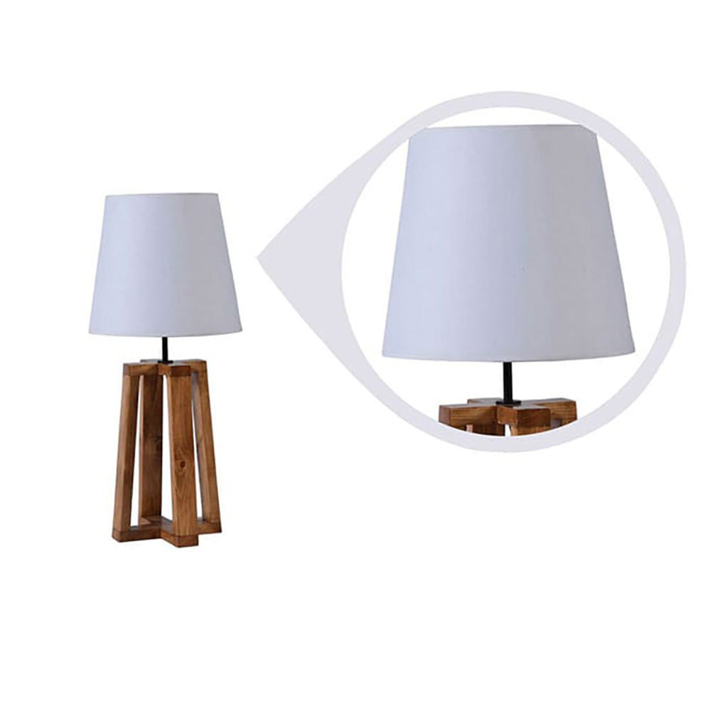 Blender Brown Wooden Table Lamp with White Fabric Lampshade