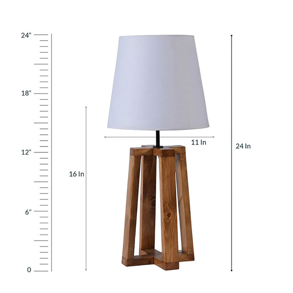 Blender Brown Wooden Table Lamp with White Fabric Lampshade