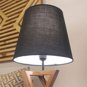 Catapult Brown Wooden Table Lamp with Black Fabric Lampshade