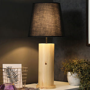 Cedar Beige Wooden Table Lamp with Black Fabric Lampshade