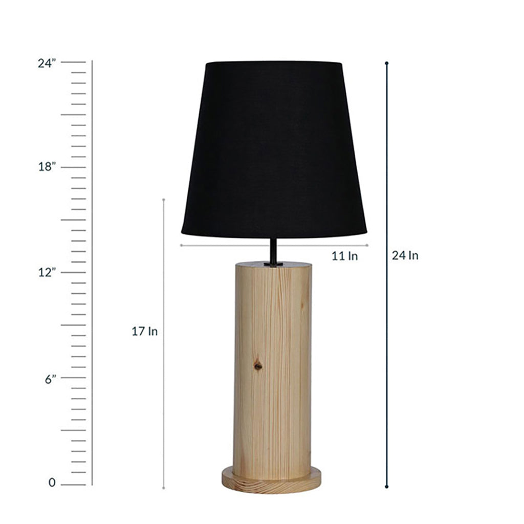 Cedar Beige Wooden Table Lamp with Black Fabric Lampshade