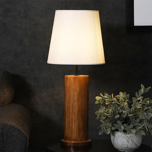 Cedar Brown Wooden Table Lamp with White Fabric Lampshade